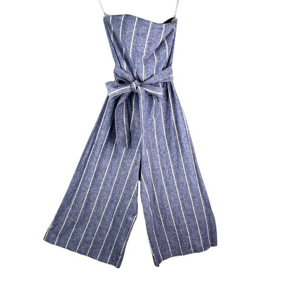 ALICE + OLIVIA Lucie Linen Blend Striped Strapless Wide-Leg Jumpsuit 0 - Picture 11 of 15